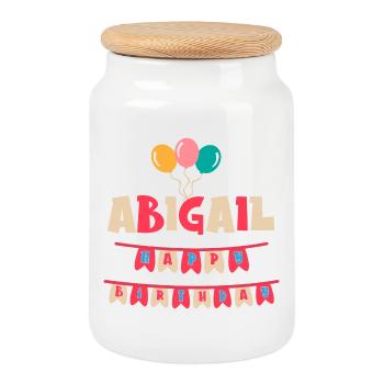 T-Shirt Abigail Happy Birthday Happy Birthday - Keksdose mit Holzdeckel - Weiß - Vorne