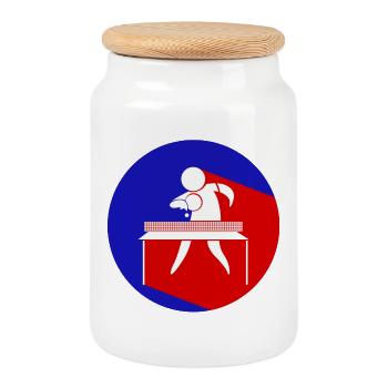 ping-pong, playing ping-pong - Cookie Jar with Wooden Lid - white - Front
