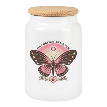 Papillon de style bohème - Boîte à biscuits avec couvercle en bois - blanc - Devant