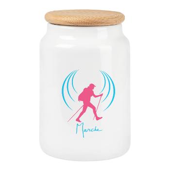 Walking - Cookie Jar with Wooden Lid - white - Front