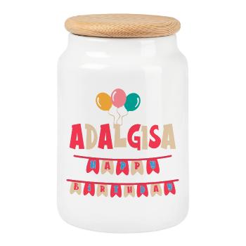 Adalgisa T-Shirt Happy Birthday - Keksdose mit Holzdeckel - Weiß - Vorne