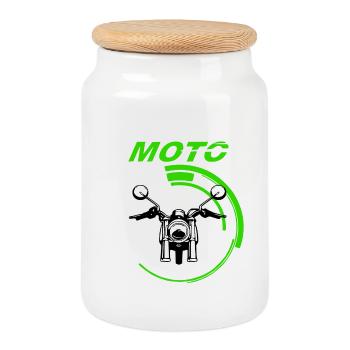 Moto - Boîte à biscuits avec couvercle en bois - blanc - Devant