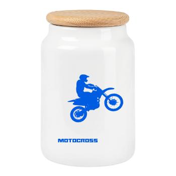Motocross - Cookie Jar with Wooden Lid - white - Front