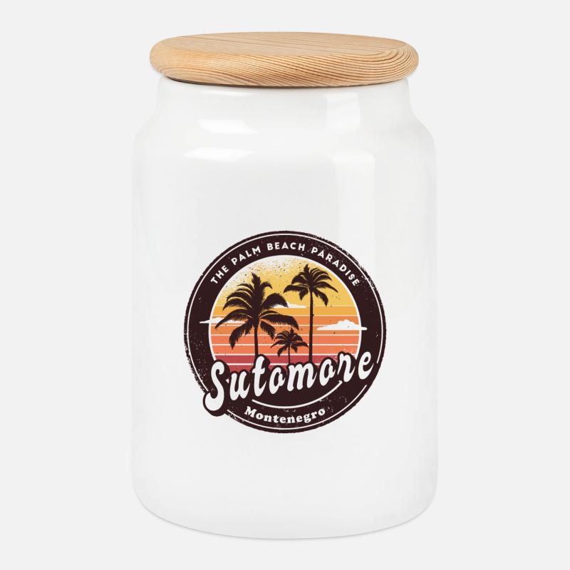 Sutomore Montenegro Strand Design - Keksdose mit Holzdeckel - Weiß