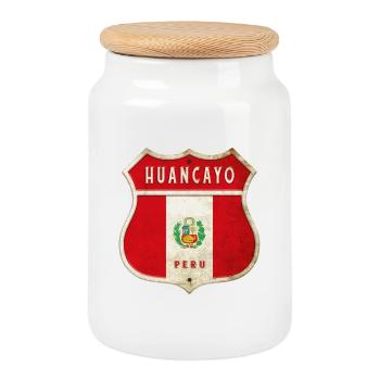 Armoiries de Huancayo, motif du drapeau du Pérou - Boîte à biscuits avec couvercle en bois - blanc - Devant