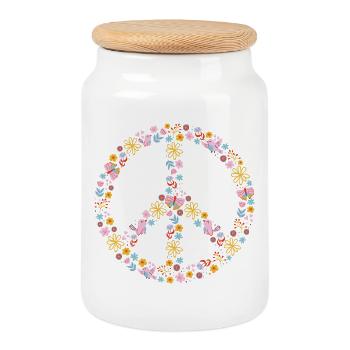 Blumenpeace Peacezeichen Muster - Keksdose mit Holzdeckel - Weiß - Vorne