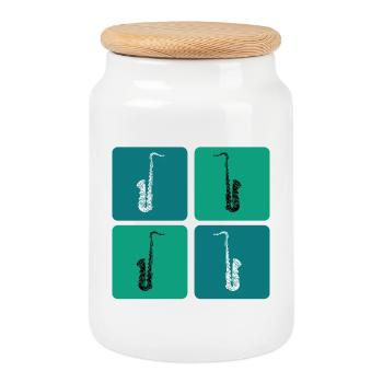 Design de saxophone - Boîte à biscuits avec couvercle en bois - blanc - Devant