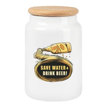 Économisez de l'eau Buvez de la bière - Boîte à biscuits avec couvercle en bois - blanc - Devant