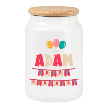Adam t-shirt happy birthday t-shirt gift idea - Cookie Jar with Wooden Lid - white - Front