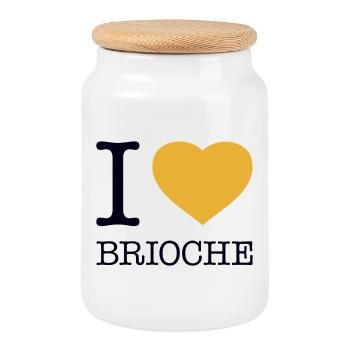 I LOVE BRIOCHE Croissant France - Cookie Jar with Wooden Lid - white - Front