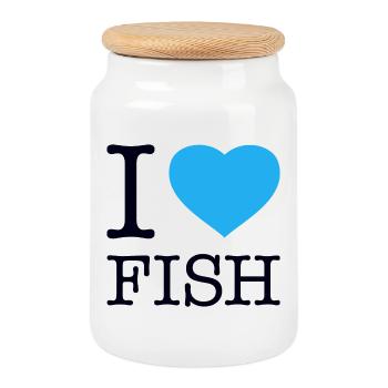 I LOVE FISH - Cookie Jar with Wooden Lid - white - Front