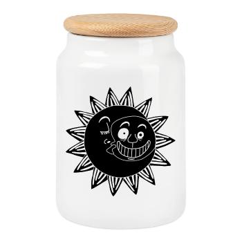 Rencontre de la lune et du soleil (noir) - Boîte à biscuits avec couvercle en bois - blanc - Devant