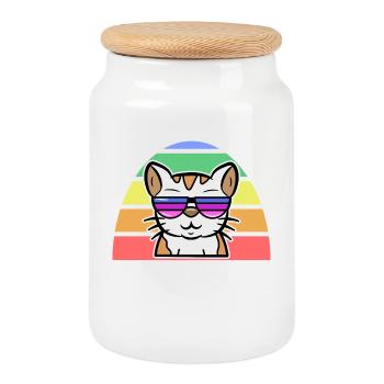 Lgbt Cool Cat Rainbow Human Rights Pride - Cookie Jar with Wooden Lid - white - Front