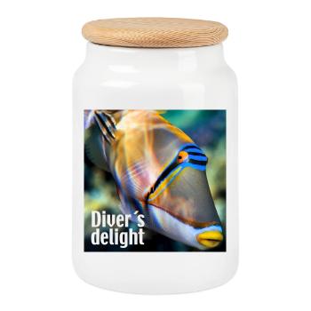 Diver ́s delight – the joy of the diver - Cookie Jar with Wooden Lid - white - Front