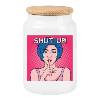 Tais-toi Po Art Dame aux cheveux bleus - Boîte à biscuits avec couvercle en bois - blanc - Devant