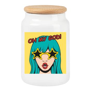 Pop Art Girl Oh My God lunettes d’étoile - Boîte à biscuits avec couvercle en bois - blanc - Devant