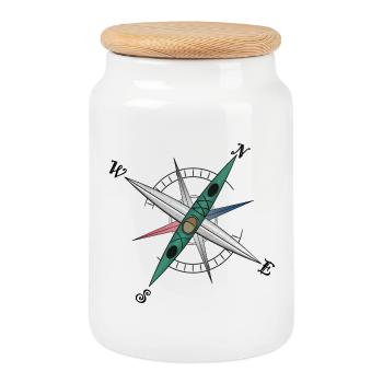 Conception de kayak cool avec rose des vents, kayak vert - Boîte à biscuits avec couvercle en bois - blanc - Devant