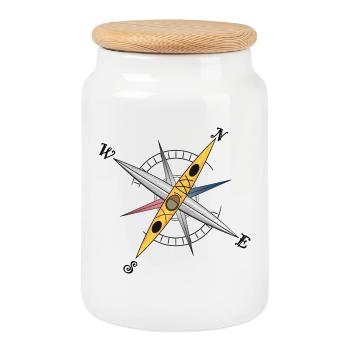 Conception de kayak cool avec rose des vents, kayak jaune - Boîte à biscuits avec couvercle en bois - blanc - Devant