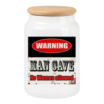 Man Cave - Cookie Jar with Wooden Lid - white - Front