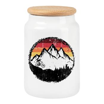 Alpine Sunset Mountain Ride - Cookie Jar with Wooden Lid - white - Front