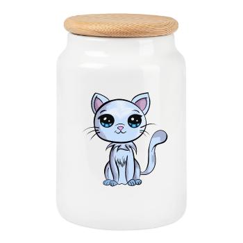 Chat Kawaii - Boîte à biscuits avec couvercle en bois - blanc - Devant