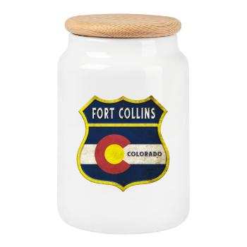 Design des armoiries de Fort Collins Colorado - Boîte à biscuits avec couvercle en bois - blanc - Devant