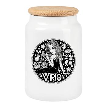 Zodiac sign Virgo 003 black - Cookie Jar with Wooden Lid - white - Front
