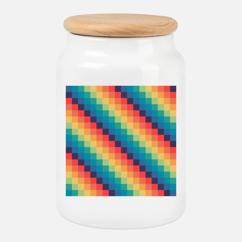 Mosaïque retro multicolore - Boîte à biscuits avec couvercle en bois - blanc
