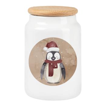 pingouin mignon du Père Noël pour Noël - Boîte à biscuits avec couvercle en bois - blanc - Devant