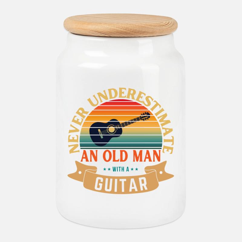 NEVER UNDERESTIMATE AN OLD MAN WITH A GUITAR - Cookie Jar with Wooden Lid - white