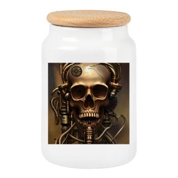 Superbe crâne steampunk doré - Boîte à biscuits avec couvercle en bois - blanc - Devant