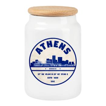 Athens Skyline Vintage Badge Blau - Keksdose mit Holzdeckel - Weiß - Vorne