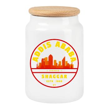 Addis Ababa Skyline Emblem - Cookie Jar with Wooden Lid - white - Front