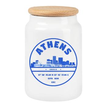 Timbre de la Skyline d’Athènes - Boîte à biscuits avec couvercle en bois - blanc - Devant