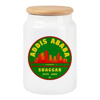 Addis Ababa Emblem Stadt-Silhouette 1886 - Keksdose mit Holzdeckel - Weiß - Vorne