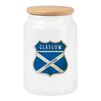 Glasgow Schottland Wappen Flaggen Design - Keksdose mit Holzdeckel - Weiß - Vorne