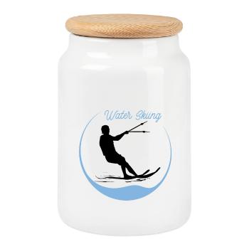 Water skiing - Cookie Jar with Wooden Lid - white - Front