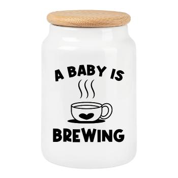 Schwangerschaft Babybauch Schwanger Statement Baby - Keksdose mit Holzdeckel - Weiß - Vorne