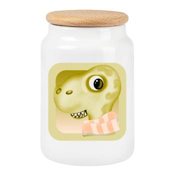 Dinosaur fever sore throat WINTER COLD - Cookie Jar with Wooden Lid - white - Front