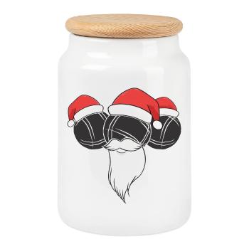 Boule Santa Tenue de pétanque pour Bouler pour boules - Boîte à biscuits avec couvercle en bois - blanc - Devant