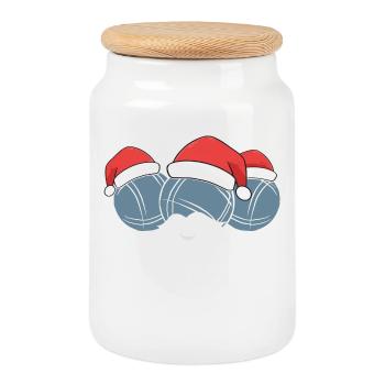 Boule Santa Tenue de pétanque pour Bouler pour boules - Boîte à biscuits avec couvercle en bois - blanc - Devant