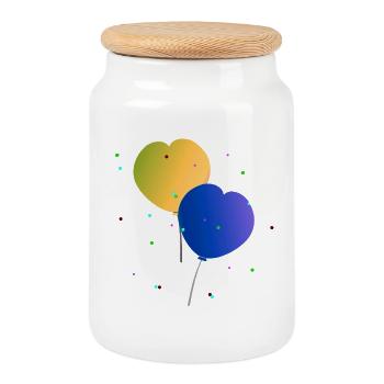 Ballons, Luftballonherzen - Keksdose mit Holzdeckel - Weiß - Vorne