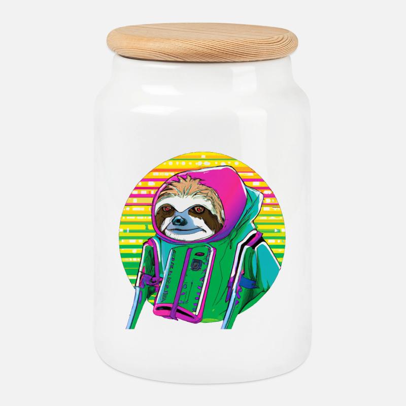 Cyber Punk Sloth - Ukiyo-e Stil. - Keksdose mit Holzdeckel - Weiß