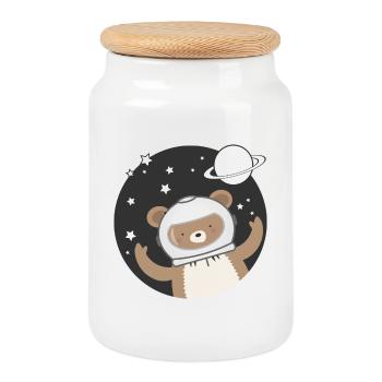 niedlicher Astronauten Bär im Comic Stil - Keksdose mit Holzdeckel - Weiß - Vorne