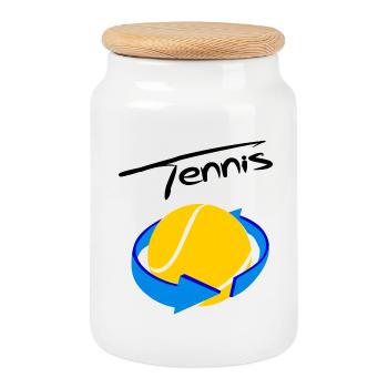 Tennis - Cookie Jar with Wooden Lid - white - Front