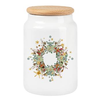 Christmas frame made of greens and sweets - Cookie Jar with Wooden Lid - white - Front