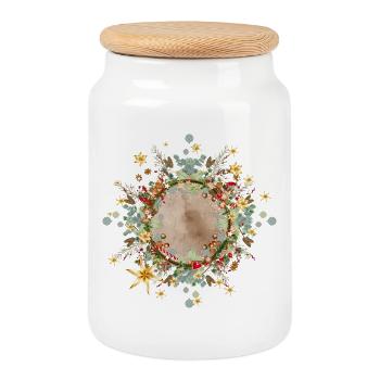 Christmas frame made of greenery and parchment - Cookie Jar with Wooden Lid - white - Front
