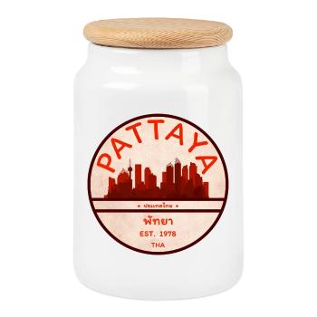 Pattaya Skyline Retro Badge - Cookie Jar with Wooden Lid - white - Front