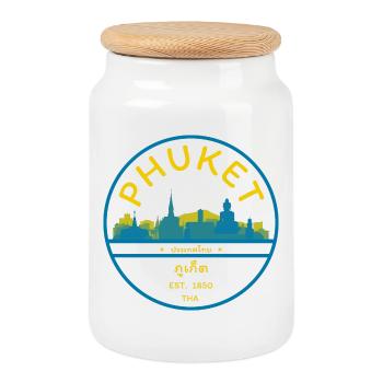 Phuket City Skyline Emblem - Cookie Jar with Wooden Lid - white - Front