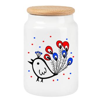 Carnival, Carnival, Sparrow - Cookie Jar with Wooden Lid - white - Front
